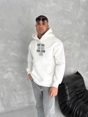 Kışlık Üç İplik Kapüşonlu SweatShirt - Beyaz