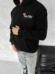 Kışlık Üç İplik Kapüşonlu SweatShirt - Siyah