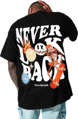 Erkek Bisiklet Yaka Kısa Kol Baskılı T-shirt - Siyah