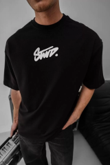 Erkek Baskılı Oversize T-shirt - Siyah