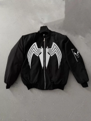 Venom Örümcek Desenli Erkek Mont – Siyah Bomber Ceket, Fermuarlı, Kol Fermuarlı Cep Detaylı, Günlük ve Sokak Modası İçin Uygun - Siyah