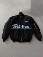 Siyah Parliament Bomber Mont – 46 Numara Detaylı, Fermuarlı, Cepli, Uzun Kollu, Spor ve Günlük Giyim İçin Rahat Unisex Mont - Siyah