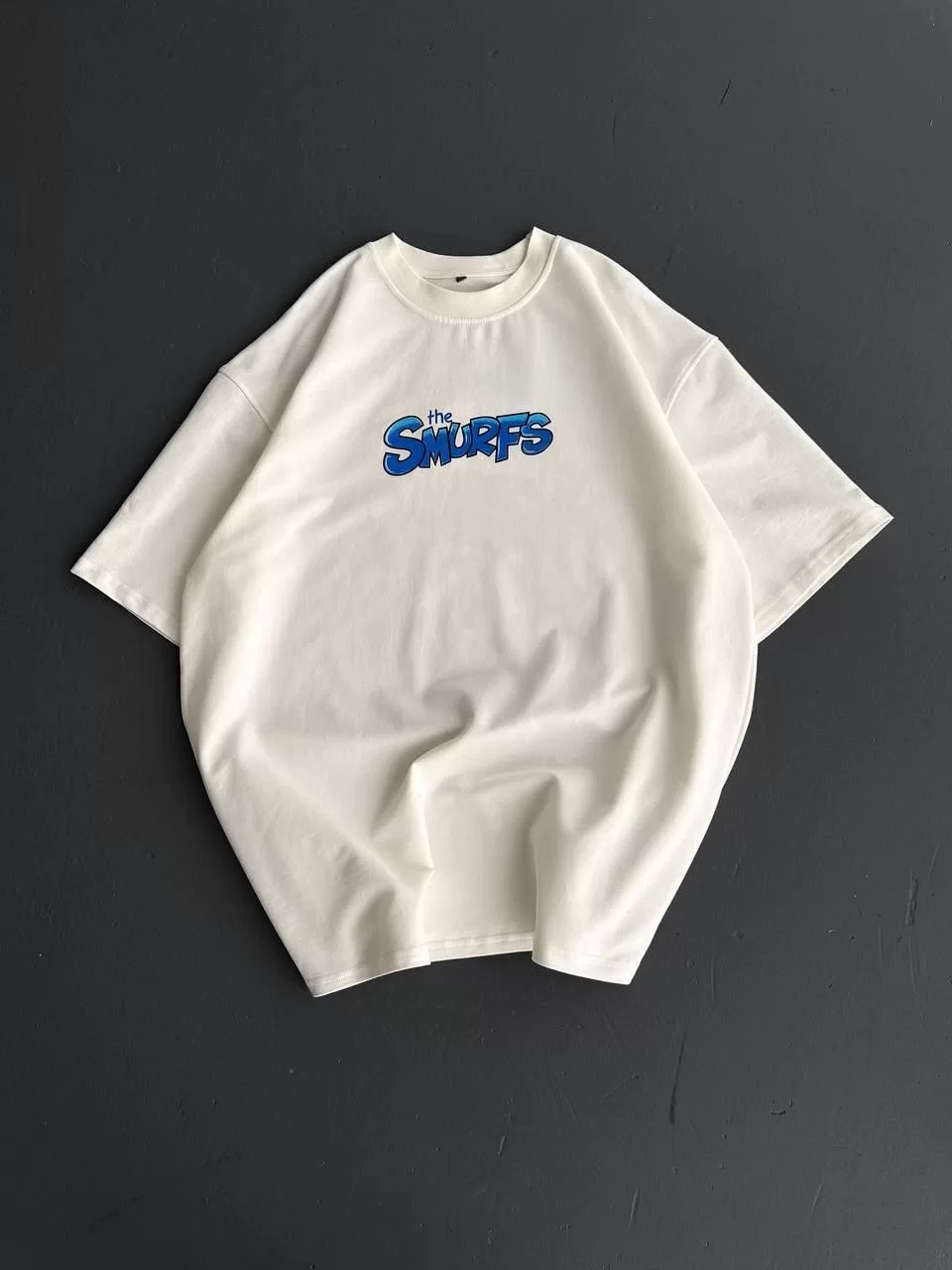 Ön ve Arka Baskılı Oversize Bisiklet Yaka T-shirt- Beyaz