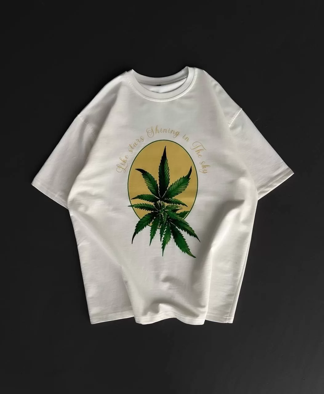 Ön ve Arka Baskılı Oversize Bisiklet Yaka T-shirt- Beyaz