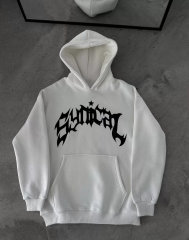 Üç İplik Kapüşonlu Baskılı Oversize SweatShirt- Beyaz