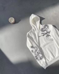 Uzun Kol Kapüşonlu Baskılı SweatShirt - Beyaz