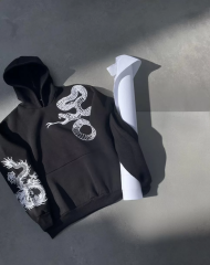 Uzun Kol Kapüşonlu Baskılı SweatShirt - Siyah