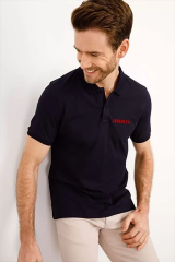 Yakası Düğmeli Yakalı Pike Baskılı T-Shirt - Beyaz