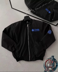 Stark Industries Siyah Bomber Mont – Fermuarlı, Cepli, Uzun Kollu, Kapitone Astarlı, Bahar ve Kış Mevsimi Rahat Unisex Ceket - Siyah