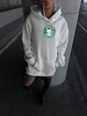 Üç İplik Penye Uzun Kol Kapüşonlu SweatShirt - Beyaz