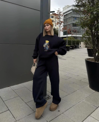 Bisiklet Yaka Üç İplik Sweat Takım - Siyah