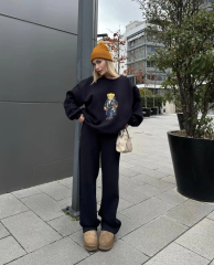 Bisiklet Yaka Üç İplik Sweat Takım - Siyah