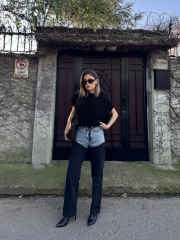 Kadın Jeans Kot Parçalı Palazzo Pantolon - Siyah