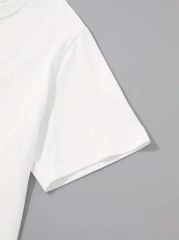 20/1 Penye Compack Palmiye Ön Baskılı Oversize Bisiklet Yaka Kısa Kol Yazlık T-shirt - Beyaz