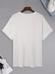 20/1 Penye Compack Palmiye Ön Baskılı Oversize Bisiklet Yaka Kısa Kol Yazlık T-shirt - Beyaz