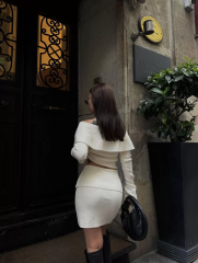 Straplez , Madonna , Carmen Yaka Croplu Mini Etekli ikili Takım Triko - Beyaz