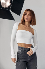 Kara Yaka Uzun Kollu Crop - Beyaz