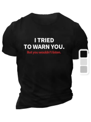 20/1 Penye Compack I TRIED TO WARN YOU. Baskılı Oversize Bisiklet Yaka T-shirt - Siyah