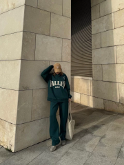 Üç İplik Yakalı Sweat Baggy Pantalonlu Takım - Yeşil