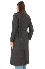 Kadın Astarlı Balık Sırtı Kaşmir Kaşe Kaban - Kahverengi