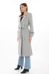 Kadın Astarlı Balık Sırtı Kaşmir Kaşe Kaban - Gri