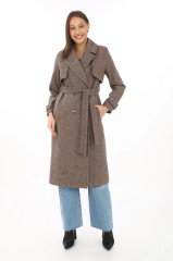 Kadın Balık Sırtı Kaşmir Uzun Kaşe Kaban - Vizon