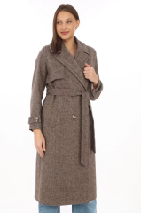 Kadın Balık Sırtı Kaşmir Uzun Kaşe Kaban - Vizon