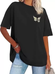 Kadın Bisiklet Yaka Baskılı T-shirt - Siyah