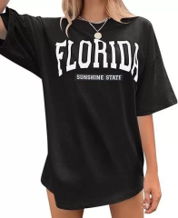 Kadın Bisiklet Yaka Baskılı T-shirt - Siyah