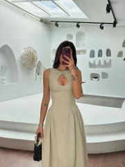 Kolsuz Uzun Kabardin Elbise - Gri