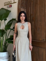 Kolsuz Uzun Kabardin Elbise - Gri