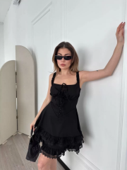 Mini Askılı Elbise - Siyah