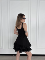 Mini Askılı Elbise - Siyah