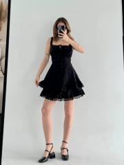 Mini Askılı Elbise - Siyah