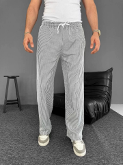 Su Yolu Çizgili Cepli Pantalon Yazlık - Gri