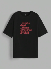 Kadın Baskılı Oversize T-shirt - Siyah