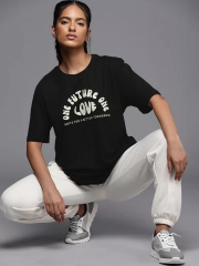 Kadın Baskılı Oversize T-shirt - Siyah