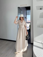 Kısa Kollu Uzun Elbise - Kırık Beyaz