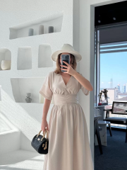 Kısa Kollu Uzun Elbise - Kırık Beyaz