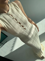 Kalın Fitilli Uzun Triko Elbise - Kırık Beyaz