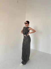 Uzun Etekli Önü Düğmeli Badi İkili Takım- Antrasit