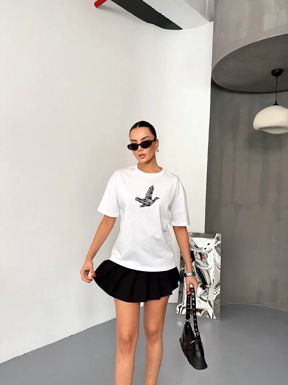 Kısa Kol Baskılı T-shirt - Beyaz