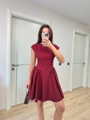 Sırt dekolteli Çan Detaylı Mini Elbise - Bordo