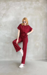 Osy Modal Yumuşak dokulu Kumaş Bisiklet Yaka Kısa Kollu Takım - Bordo