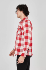 Erkek Oduncu Gömlek – Uzun Kollu, Şardonlu Kumaş, Kareli Desen, Regular Fit, Manşetli, Çift Cepli, Rahat Günlük Bahar & Kış Stil - Kırmızı