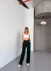 Osy Modal Yumuşak Dokulu Kumaş Nakış işlemeli Rahat Bol Paça Eşofman Pantalon - Yeşil