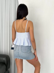 Askılı Dekolte detaylı crop - Açık Mavi