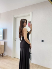 Sırt dekolteli Uzun Elbise - Siyah