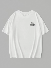 20/1 Penye Compack Dark Angel Baskılı Oversize Kısa Kol Yazlık T-shirt- Beyaz