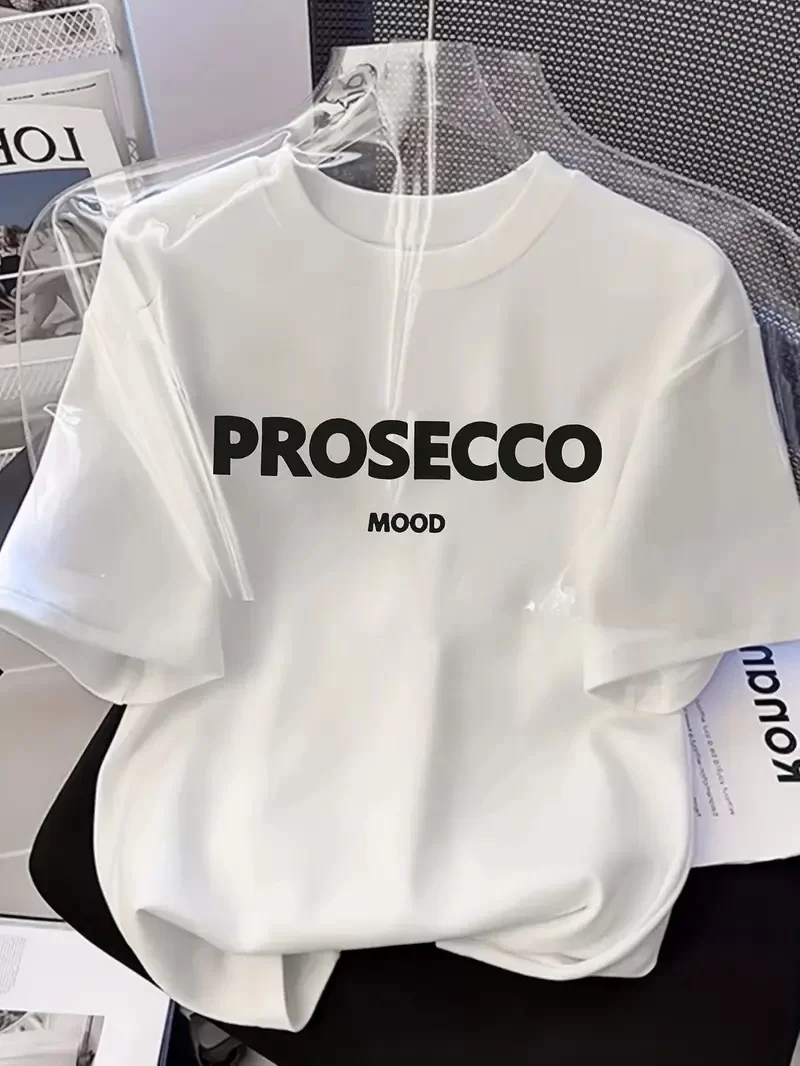 20/1 Penye Compack Baskılı Oversize Kısa Kol Bisiklet Yaka T-shirt - Beyaz